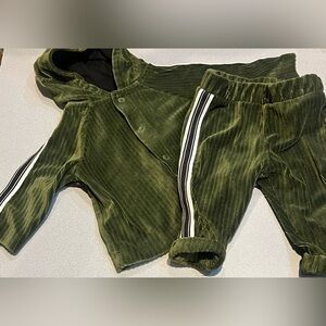Baby Boys 2 Piece Textured Forest Green Track Suit With Pants & Buttoning Jacket